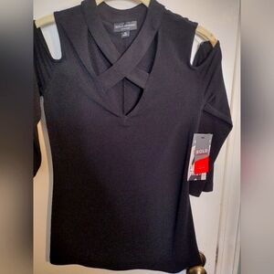 Black Long Sleeve Cold Shoulder Women's Top Sz XS